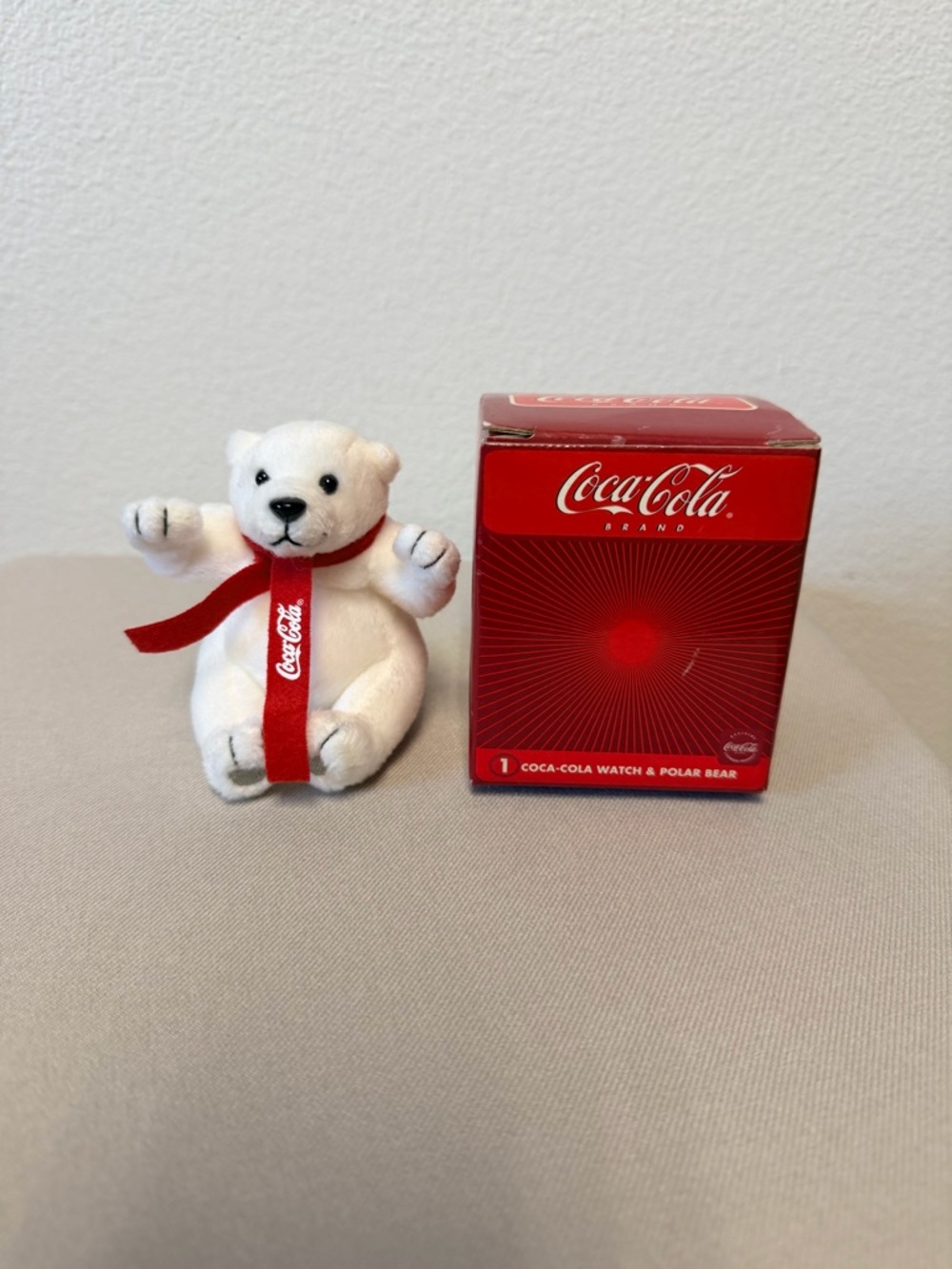 Coca-Cola White Polar Bear Plush with Red Scarf and Branded Box